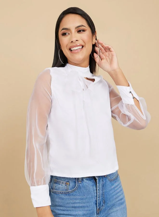Styli Organza Sleeves High Neck Blouse