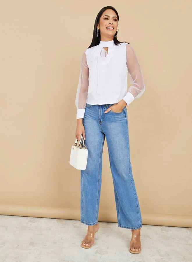 Styli Organza Sleeves High Neck Blouse