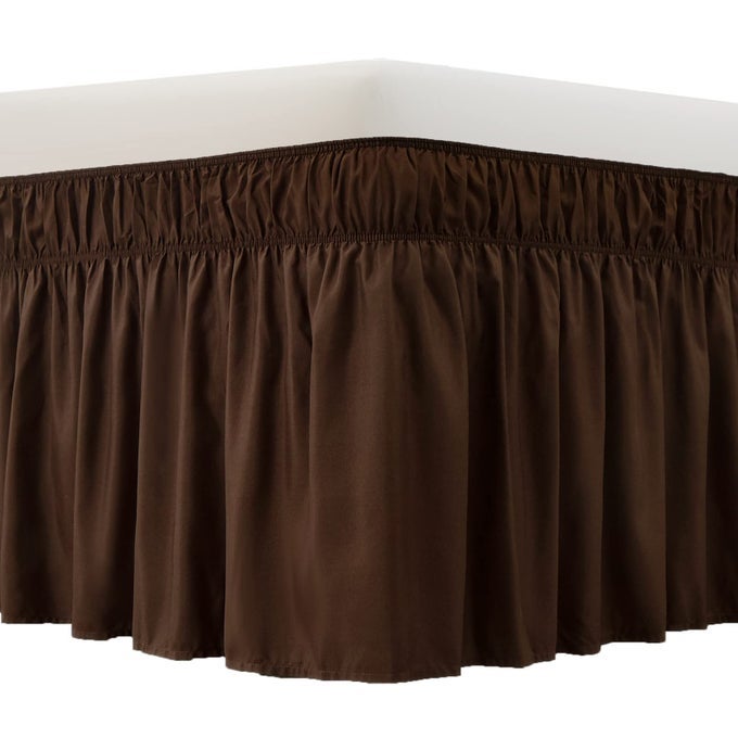 BED SKIRT THREE FABRIC SIDES ELASTIC WRAP AROUND DUST RUFFLED SOLID BED SKIRTS EASY ONEASY OFF 16 INCH TAILORED DROP CHOCOLATE QUEENKING