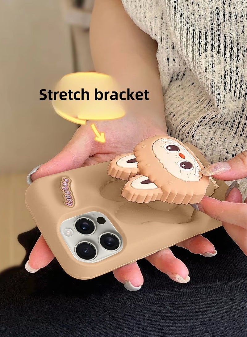 دبليو تيك غلاف كرتوني ثلاثي الأبعاد لآيفون 16 برو ماكس 5G 2024 من أبل، غلاف ناعم من سيلكون سائل مع حامل هاتف، غلاف جذاب وحامي بالكامل بتصميم لطيف - التيتانيوم الصحراوي - Image 3