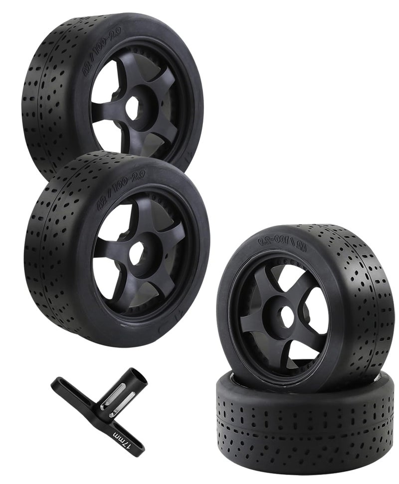 Rcarmumb RC Tires for 17 Infraction LimitlessDboots Hoons 42100 29 Belted RC Tires with Foam Inserts4PCS Front and Rear Mounted On 5Spoker Rc WheelsBlack - Image 3