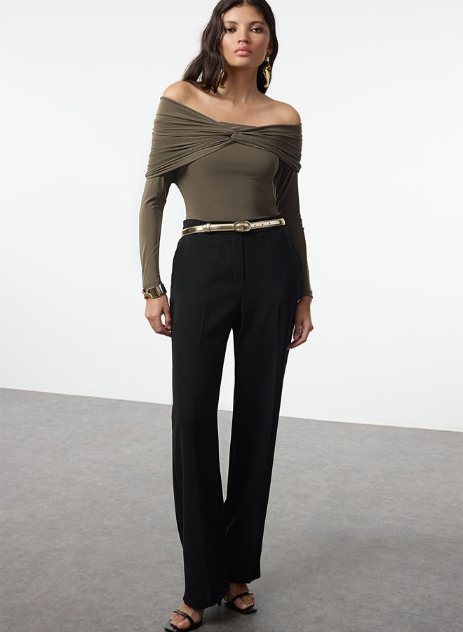 trendyol Khaki Asymmetric Collar Knitted Bodysuit TPRAW25BD00009 - Image 5