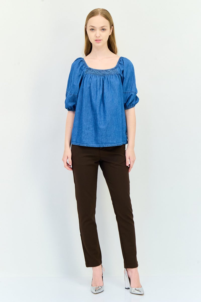 GAP Women Square Neck Puff Sleeve Washed Top, Blue - Image 4
