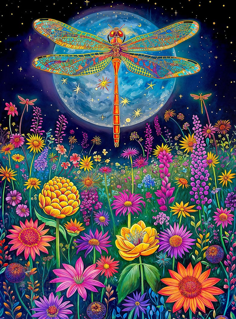 Cross & Glory Cross Glory 1000 Piece Jigsaw Puzzle for Adults Lunar Symphony The Dragonflys Tale Best New Enchanted Nature Puzzle Vibrant Nighttime Artwork 20x27 Inches Flower Puzzle - Image 3