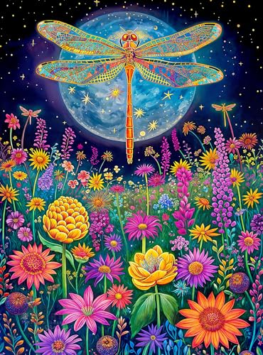 Cross & Glory Cross Glory 1000 Piece Jigsaw Puzzle for Adults Lunar Symphony The Dragonflys Tale Best New Enchanted Nature Puzzle Vibrant Nighttime Artwork 20x27 Inches Flower Puzzle - Image 1