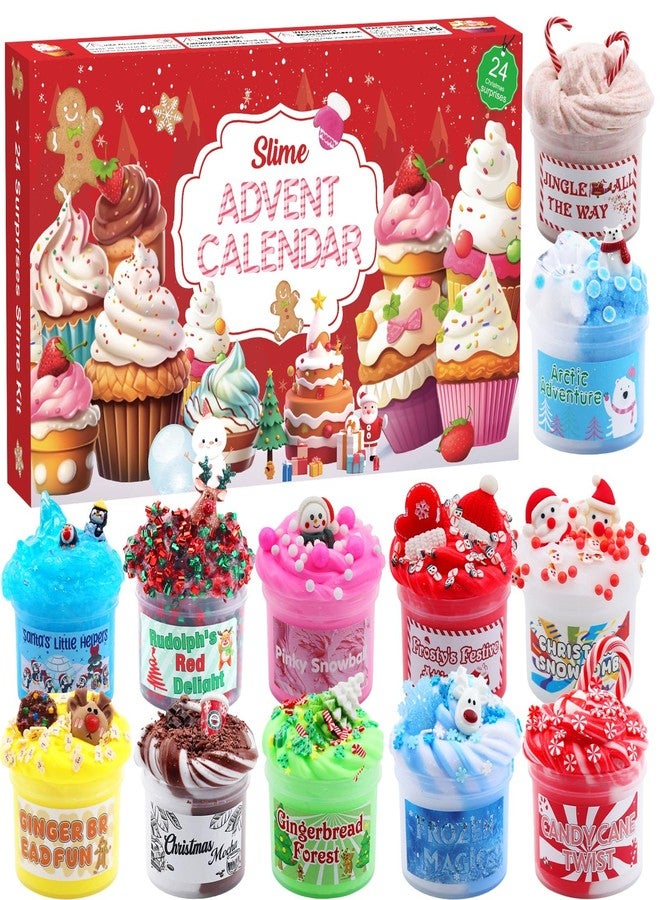 Funewest Slime Advent Calendar 2024 for Boys Girls, Fluffy Slime Children Christmas Advantage Calendar 24 Days, Christmas Surprises Gift with Different Textures Slime Kit - Image 1