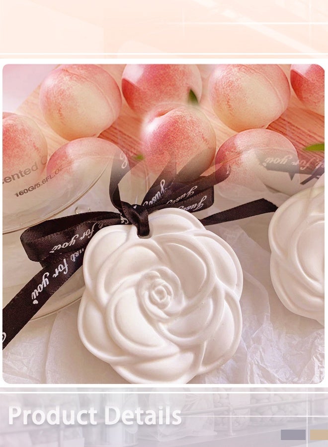 5-Pcs White Peach Oolong Car Diffusers, Sweet Floral Scented Natural Aromatherapy, Rose-Shaped Air Freshener with Black Ribbon, Plant-Based Oil for Car, Closet, Drawer - Image 5