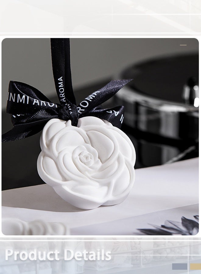5-Pcs White Peach Oolong Car Diffusers, Sweet Floral Scented Natural Aromatherapy, Rose-Shaped Air Freshener with Black Ribbon, Plant-Based Oil for Car, Closet, Drawer - Image 3