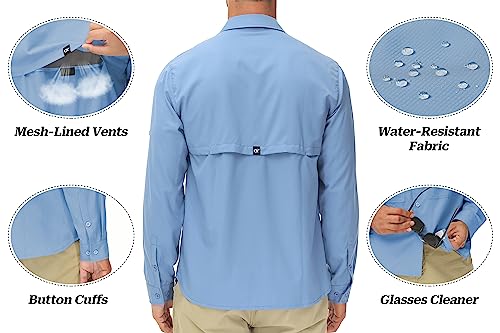 Satankud Men's Sun Protection Fishing Shirt Long Sleeve UPF50+ Travel Work Button Down Shirts with Zipper Pocket (MistBlue,Large) - Image 3