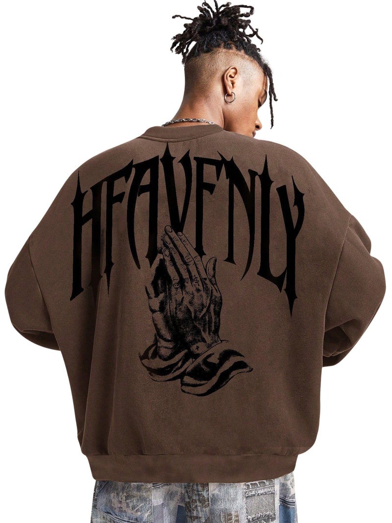 SXV STYLE Heavenly Men's Letter Print Round Neck Long Sleeve Casual Pullover Hoodie Sweatshirt (in, Alpha, XL, Brown) - Image 1