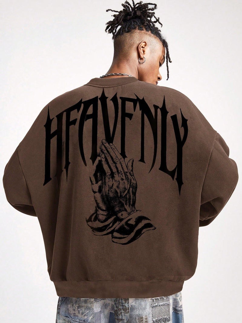 SXV STYLE Heavenly Men's Letter Print Round Neck Long Sleeve Casual Pullover Hoodie Sweatshirt (in, Alpha, XL, Brown) - Image 2