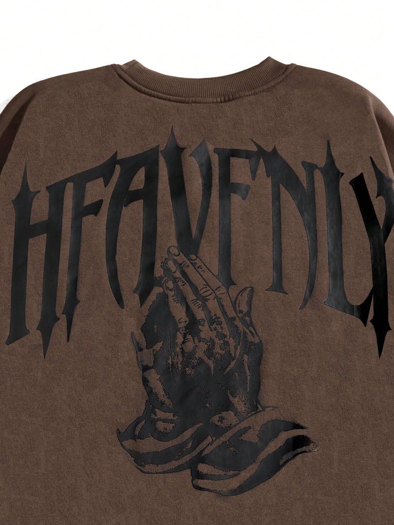 SXV STYLE Heavenly Men's Letter Print Round Neck Long Sleeve Casual Pullover Hoodie Sweatshirt (in, Alpha, XL, Brown) - Image 3