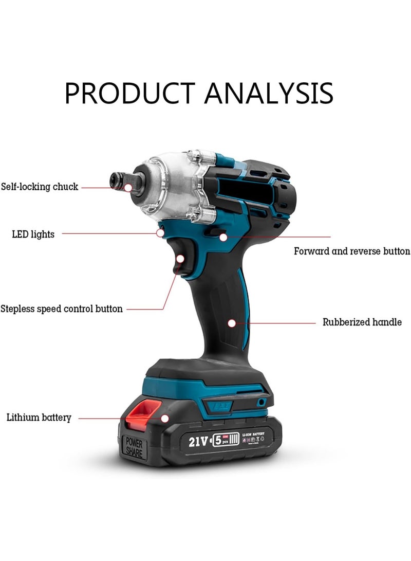 MUNTAQI Cordless Impact Wrench 1/2 Inch, 320Nm Max Torque Brushless Impact Gun with Battery & Charger, Electric Impact Driver for Tire Removal, Car Repair, Construction, Home DIY - Image 4