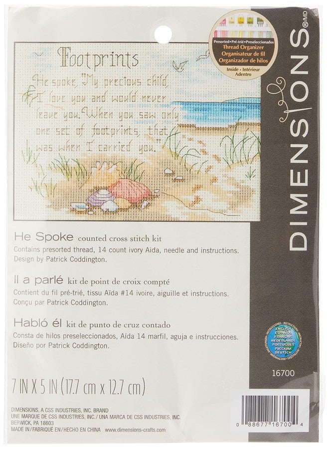 Dimensions 'He Spoke' Footprints Counted Cross Stitch Kit, 14 Count Ivory Aida, 7'' x 5'' - Image 1