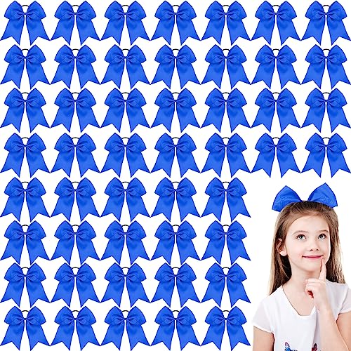Craftsatin 50 Pcs 8'' Large Cheer Hair Bows Blue Cheerleading Hair Bows Ties Ponytail Holder Elastic Band Boutique Hair Accessories for Teen Girls High School College Softball Competition Sports - Image 1