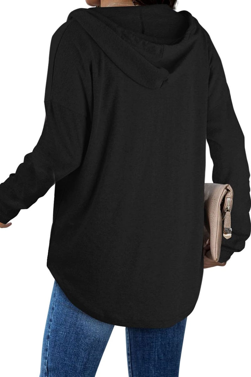 Bofell Hoodie Pullover Sweatshirt for Women Soft V Neck Long Sleeve Shirts Casual Fall Clothes 2025 Plus Size Womens Clothing Black XL - Image 5