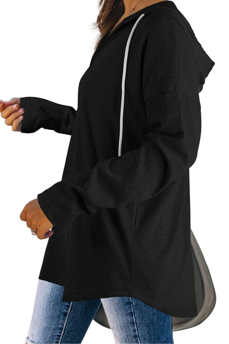 Bofell Hoodie Pullover Sweatshirt for Women Soft V Neck Long Sleeve Shirts Casual Fall Clothes 2025 Plus Size Womens Clothing Black XL - Image 4