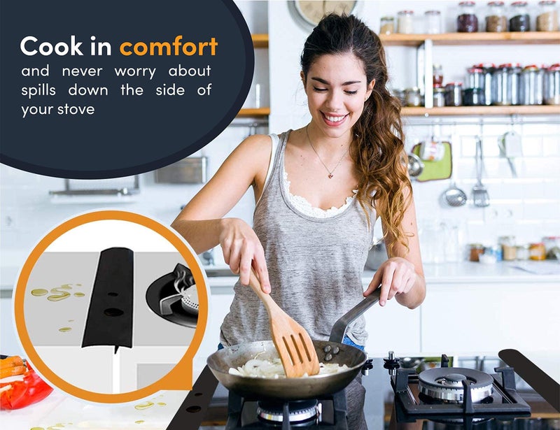 Linda's Essentials أغطية فجوات موقد السيليكون من Lindas Essentials (عبوة من قطعتين) حشو فجوات الفرن المقاوم للحرارة يغلق المسافات بين الموقد والعداد، واقي جانبي للموقد سهل التنظيف (شفاف 25 بوصة) - Image 3