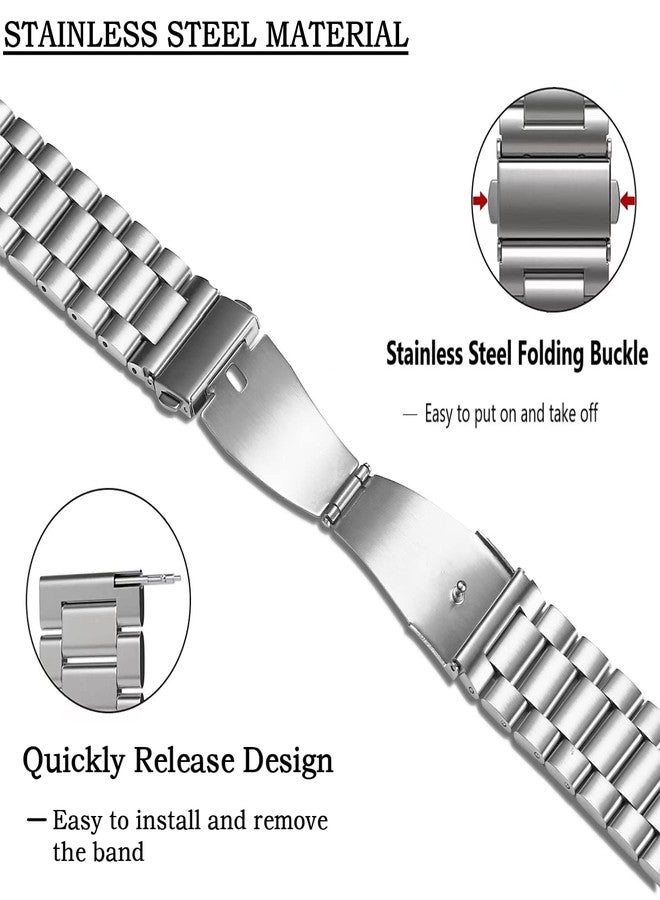 MORANO Moran Stainless Steel Watch Band Quick Release Replacement Metal Strap 20mm 22mm for Men Women (Silver+Folding Clasp, 22mm) - Image 4