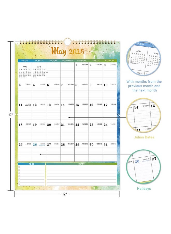 Artfan 2025 Wall Calendar - Wall Calendar 2025, 12" x 17", Jan.2025 - Dec.2025, 2025 Calendar with 12 Months, Twin-Wire Binding + Hanging Hook + Large Ruled Blocks with Julian Dates  - Image 3