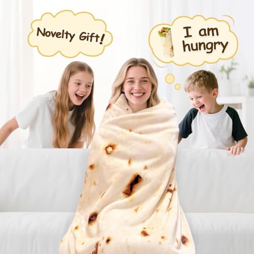 mermaker Burrito Tortilla Taco Blanket for Adult Kids, Realistic Tortilla Throw Blanket Funny Gifts for Women Men Teen Boy Girl, Soft Flannel Food Blanket for Christmas Birthday Gifts 47 inches-Beige - Image 2
