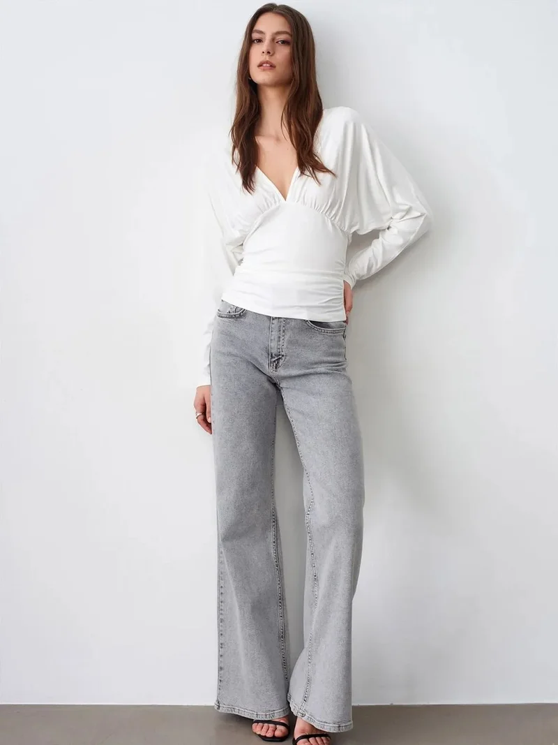 Dilvin DILVIN Slim Fit V-Neck Wrap Blouse