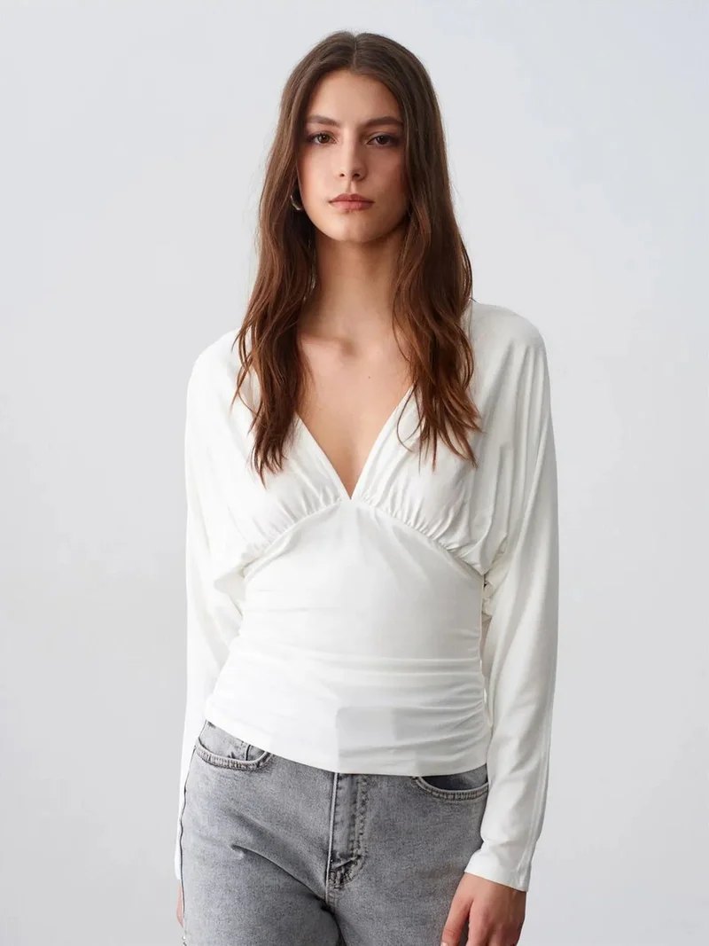 Dilvin DILVIN Slim Fit V-Neck Wrap Blouse
