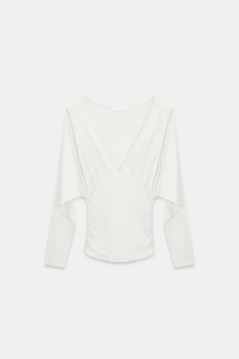 Dilvin White DILVIN Slim Fit V-Neck Wrap Blouse for Women | Best Price UAE