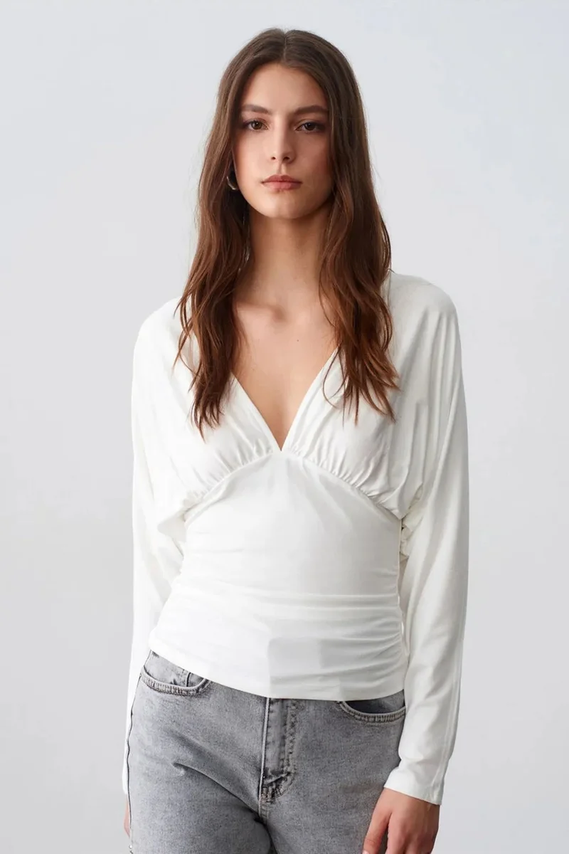 ديلفين DILVIN Slim Fit V-Neck Wrap Blouse