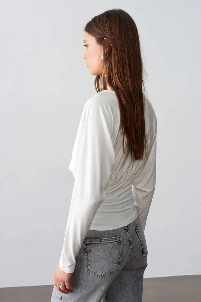 Dilvin White DILVIN Slim Fit V-Neck Wrap Blouse for Women | Best Price UAE