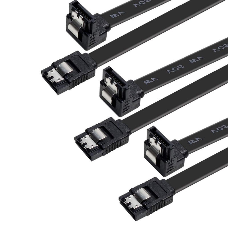 Benfei كابل SATA III، حزمة 3 كابلات SATA III بسرعة 6Gbps بزاوية 90 درجة مع قفل 18 بوصة لـ SATA HDD، SSD، مشغل CD، كاتب CD - أسود - Image 1