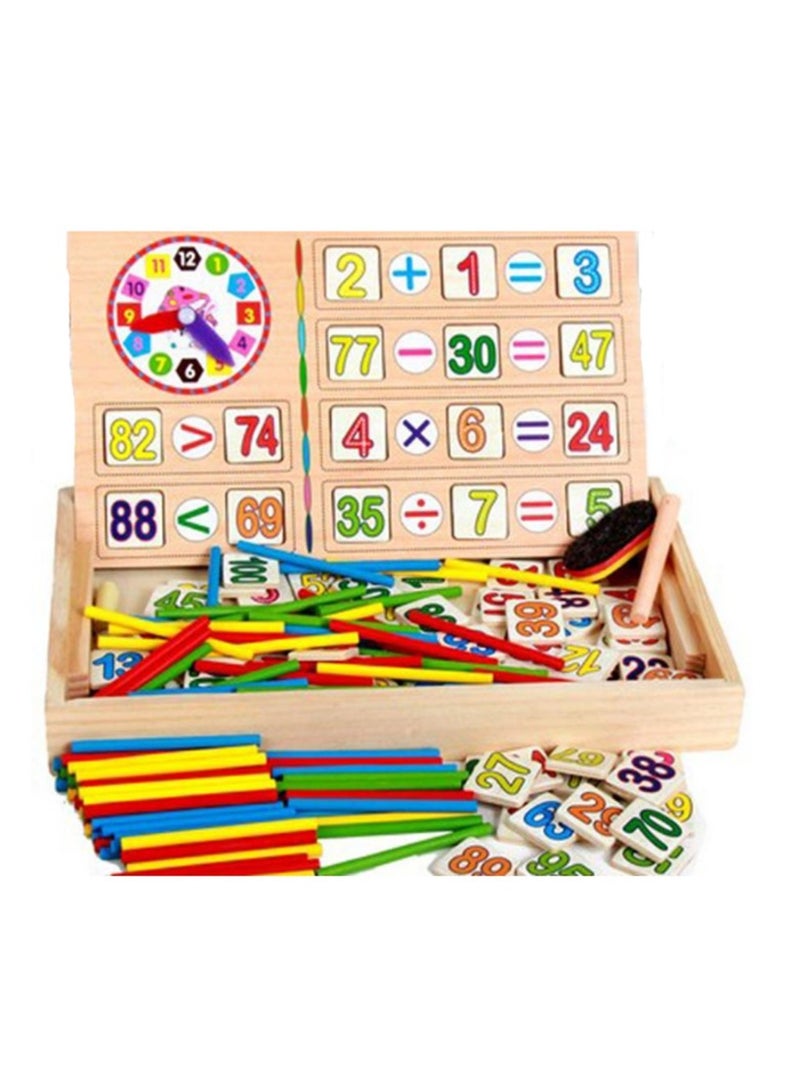 TOY GARDEN Children Number Cards Calculation Time Learning Tool Math Educational Toy Wooden Sticks Clocks Counting Rods with Storage Box - Image 1