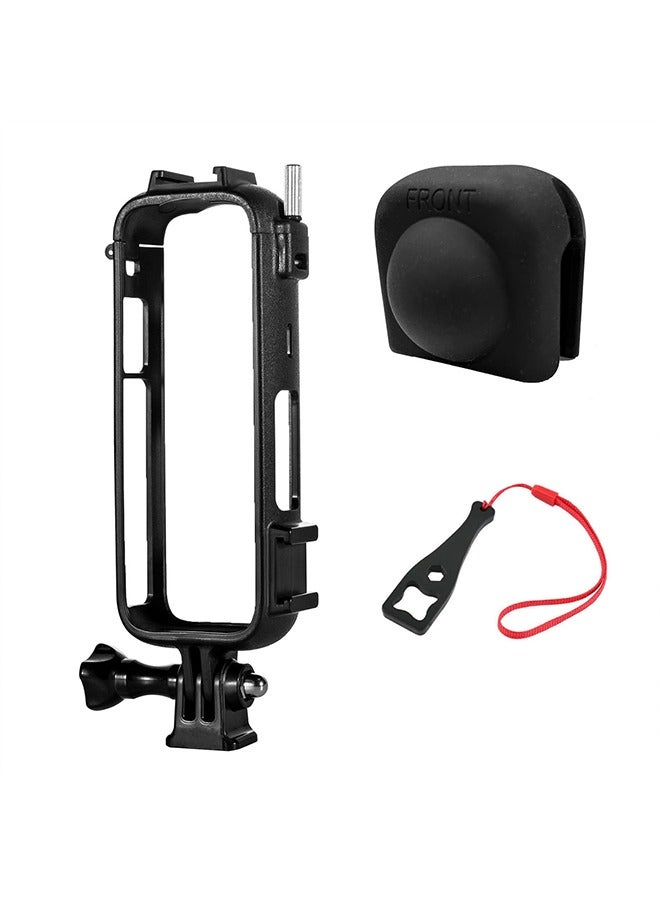 O Ozone Mounting Bracket Compatible with Insta360 X4 Accessories Frame Protective Case Cage with Lens Cap Cover & Housing Mount - Black  - Image 1