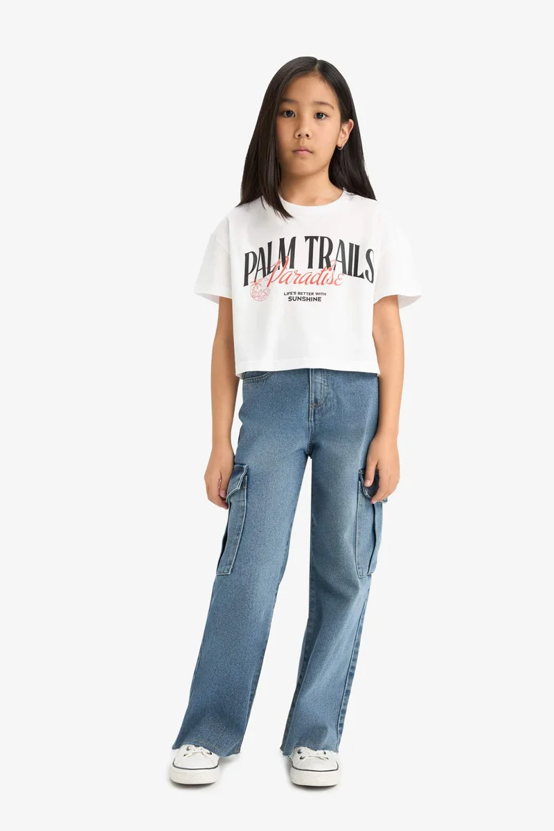 ديفاكتو Girl Crew Neck Printed Short Sleeve T-Shirt