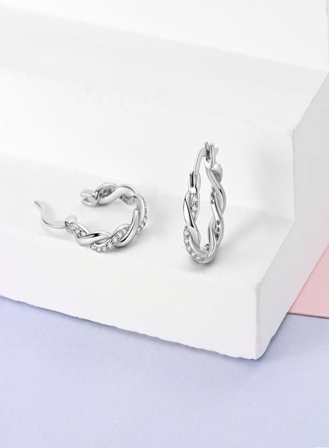 Parmuz 925 Sterling Silver Hoop Earrings for Women Lightweight Star Moon Evil Eye Twughed Huggie Hoop Earrings with Cubic Zirconia Chunky Stitched Earrings, Cubic Zirconia, Cubic Zirconia - Image 3