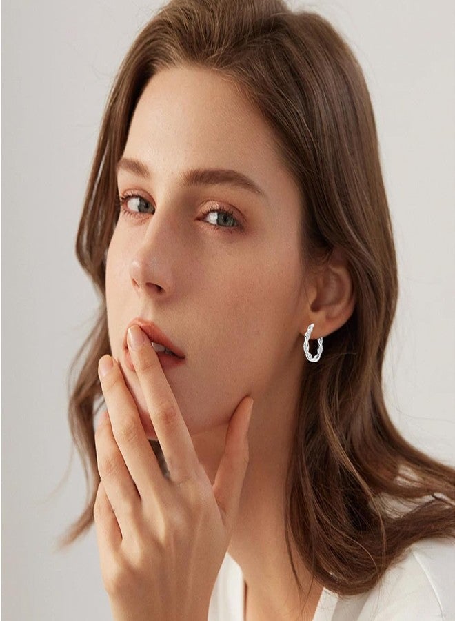 Parmuz 925 Sterling Silver Hoop Earrings for Women Lightweight Star Moon Evil Eye Twughed Huggie Hoop Earrings with Cubic Zirconia Chunky Stitched Earrings, Cubic Zirconia, Cubic Zirconia - Image 2