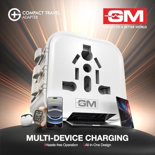 GM G+ Compact Travel Adapter | Universal All-in-One Worldwide Plug (US/UK/EU/AU) | Multi-Device Charging | Smart Safety Protection | Foldable, Fire-Resistant Travel Charger for 150+ Countries - White - Image 4