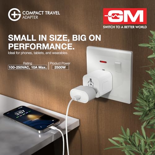 GM G+ Compact Travel Adapter | Universal All-in-One Worldwide Plug (US/UK/EU/AU) | Multi-Device Charging | Smart Safety Protection | Foldable, Fire-Resistant Travel Charger for 150+ Countries - White - Image 2