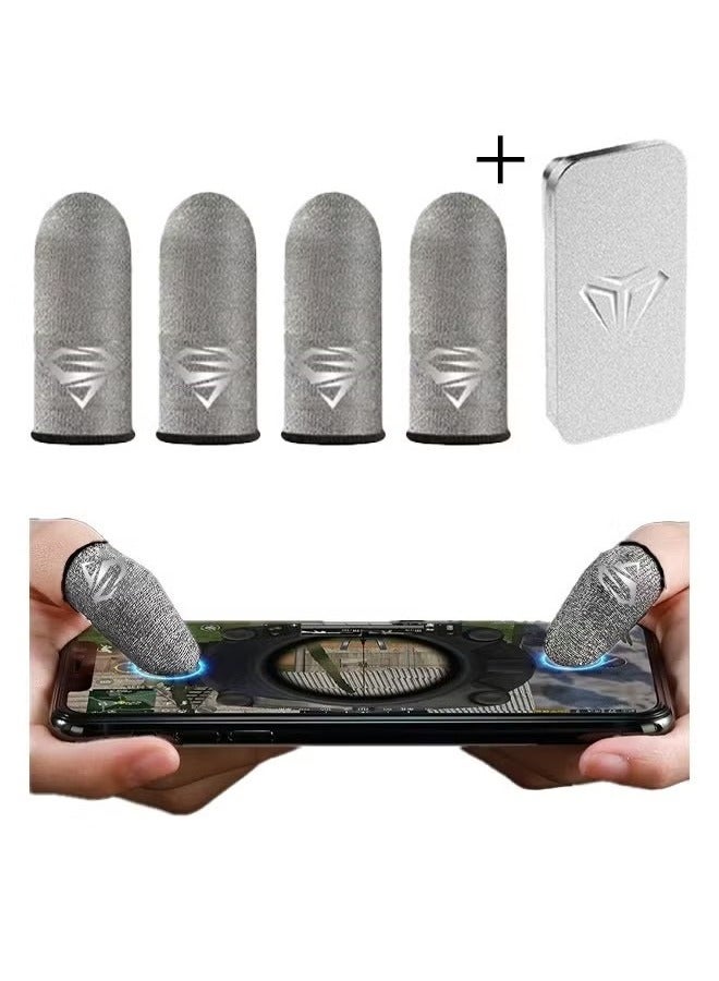 4pcs Gaming Finger gloves,Paired With A Metal Storage Box,100% Visible Silver Fibers,Just Right Pressure/Breathable/Sweatproof（silvery）  - Image 1