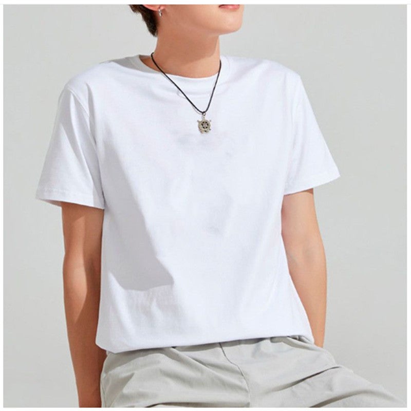 New Chinese Style National Style plus size Short-sleeved T-shirt Mens Summer 2024 New Thin Ice Silk Half-sleeved Mens Shoulder T-shirt Solid short sleeve white