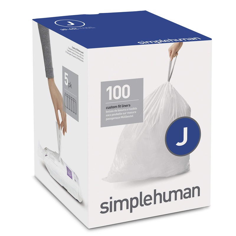 simplehuman Code J Custom Fit Drawstring Trash Bags, 100 Count, 30-45 Liter / 8-12 Gallon, White - Image 4