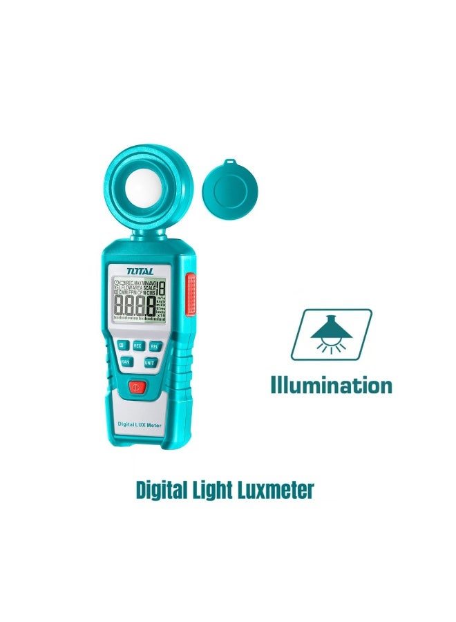 توتال مقياس الإضاءة الرقمي TOTAL 0-100000 لوكس (0-10000 قدم مكعب) - مقياس إضاءة احترافي مزود بشاشة LCD، وإضاءة خلفية، ونطاق تلقائي، ومستشعر قابل للدوران 180 درجة، وحقيبة حمل - الموديل TETLU01 - Image 2