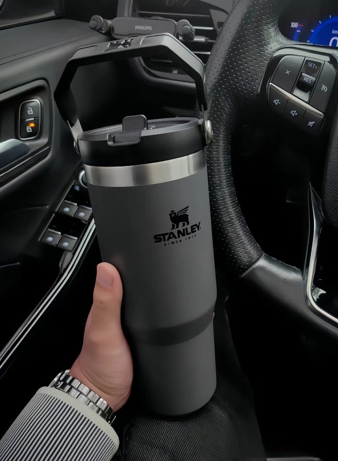 Stanley lce Flow 30oz Quencher H2.0 Fast Flowstate Stainless Steel Tumbler - Vacuum Insulated Water Bottle for Home, Office or Car and Travel,Reusable Cup with Straw Leak Resistant Flip Cold for 9 Hours or Iced for 40 Hours,Filling water or Iced Tea or Coffee, Smoothie and More,BPA-Free,Cream (Black) - Image 4