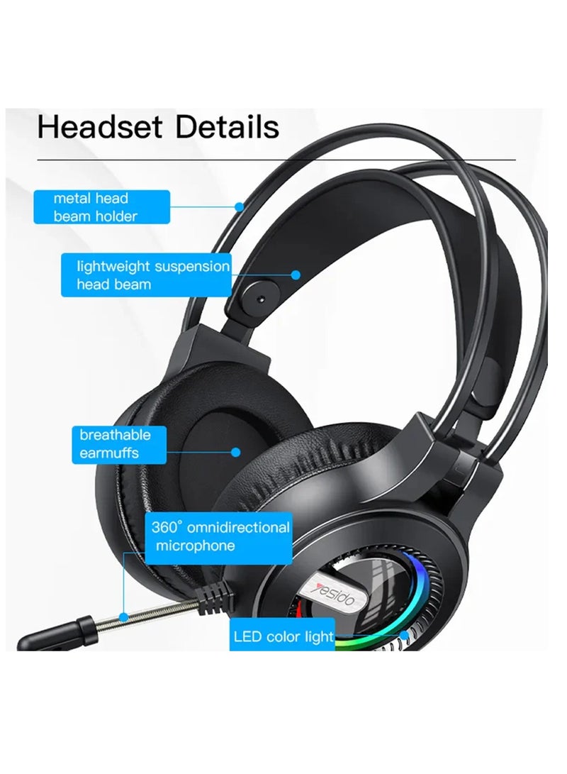 Yesido EK02 Computer Gaming Headset Headphone Over-Ear Earphone With Microphone Black - Image 3