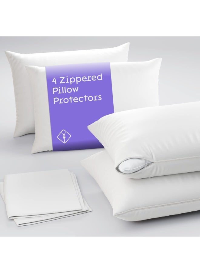 Pillow Protectors Cases Covers Zippered Set White Soft Brushed Microfiber Reduces Respiratory Irritation Physical Threapy Clinics Hotels 4 Pack Queen  - Image 1