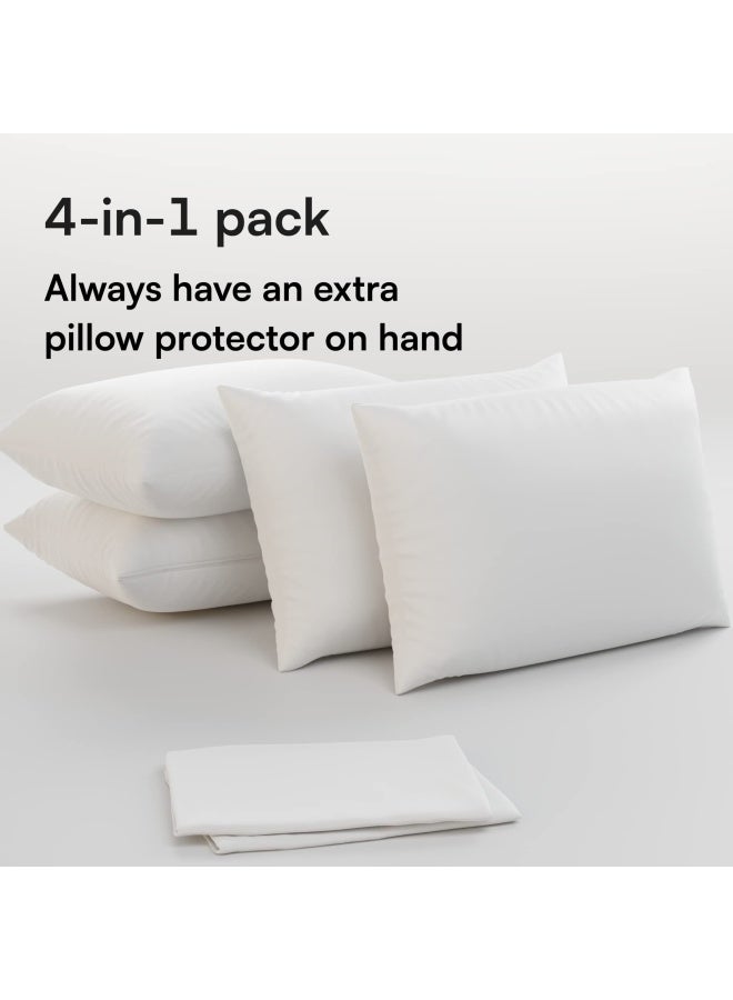 Pillow Protectors Cases Covers Zippered Set White Soft Brushed Microfiber Reduces Respiratory Irritation Physical Threapy Clinics Hotels 4 Pack Queen  - Image 3