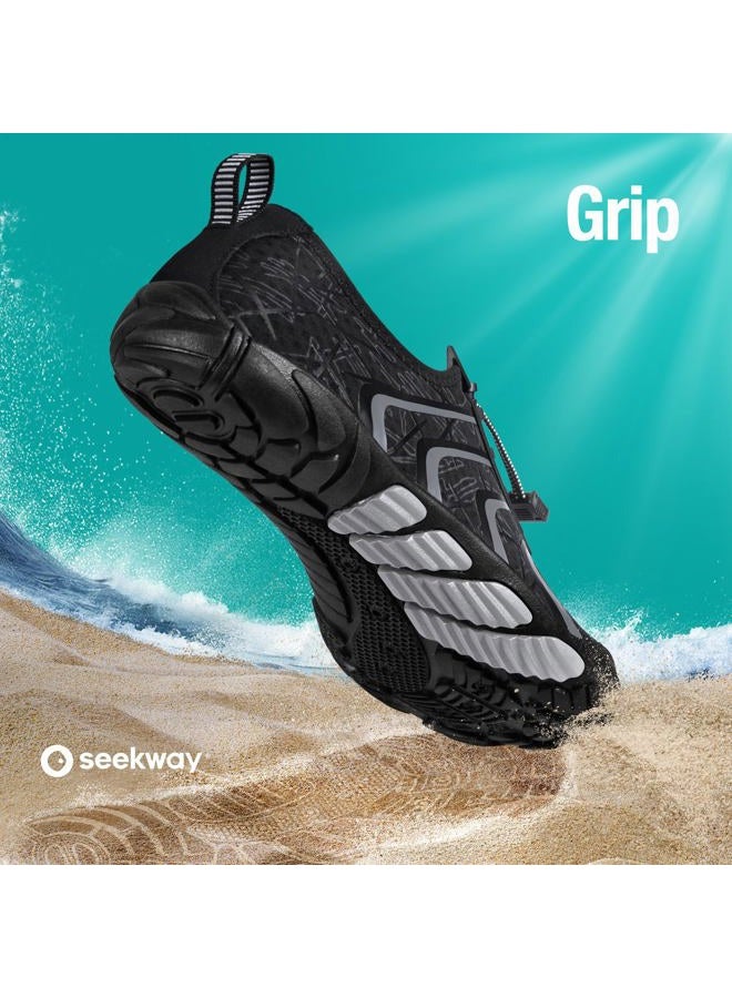 SEEKWAY Water Shoes Men Women Adult Quick-Dry Aqua Sock Barefoot for Beach Swim River Pool Lake Hiking Kayaking Surfing, 1o-506 Black, 7.5 Women/6.5 Men - Image 2