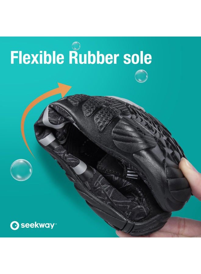 SEEKWAY Water Shoes Men Women Adult Quick-Dry Aqua Sock Barefoot for Beach Swim River Pool Lake Hiking Kayaking Surfing, 1o-506 Black, 7.5 Women/6.5 Men - Image 3