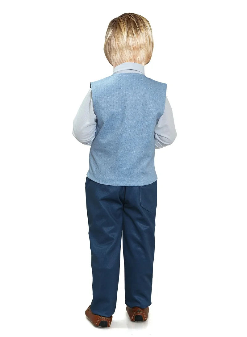 بيبي كلو Gentleman four piece kids boys solid pattern tank shirt pant waist coat with bow tie set