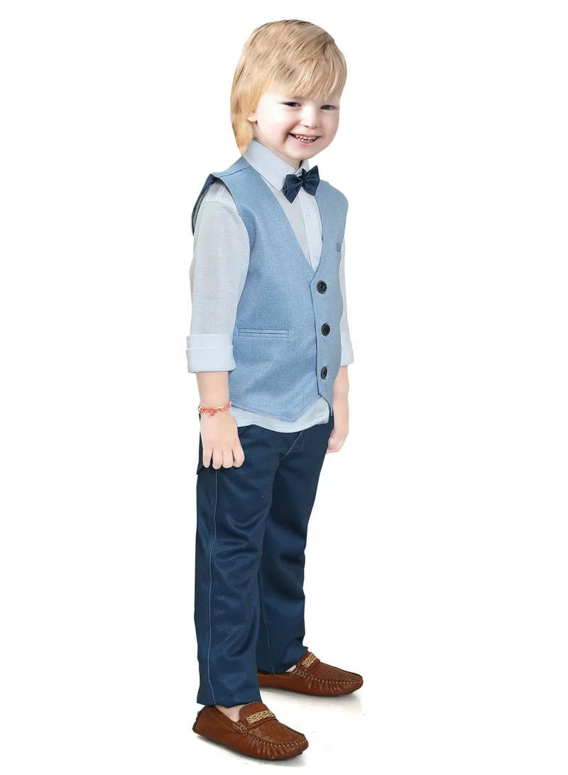 بيبي كلو Gentleman four piece kids boys solid pattern tank shirt pant waist coat with bow tie set